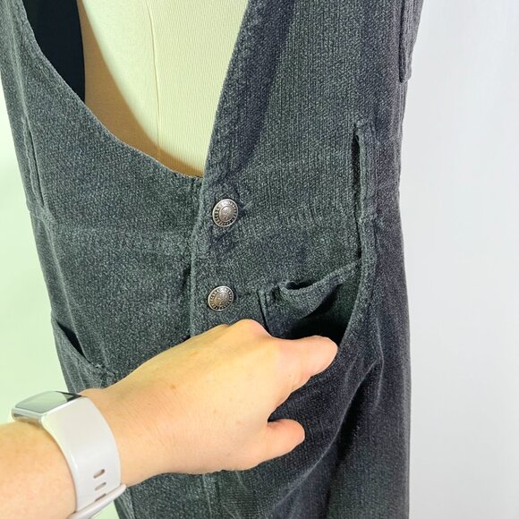 Vintage 90s Crossroads Size L Dark Grey Velvet Overalls Cotton - Picture 10 of 13